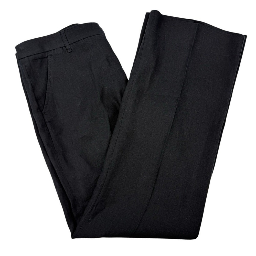 Garnet Hill Classic Linen Trousers Womens 6 Pants Wide Leg Black Coastal Luxury - Picture 2 of 9